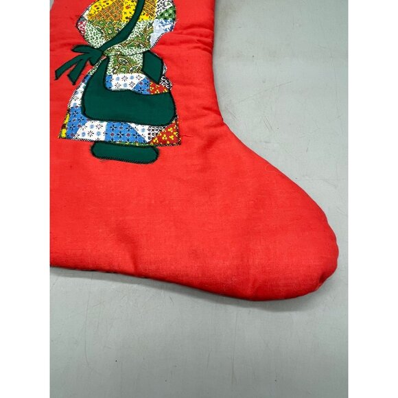 handmade vintage Christmas stocking patch work little girl bonnet red 20" READ - Picture 3 of 5